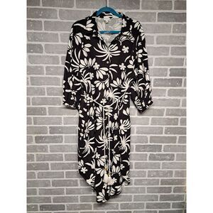 ForCynthia Women Linen Floral Maxi Dress Belted Balloon Sleeve Size 1X NWT‎